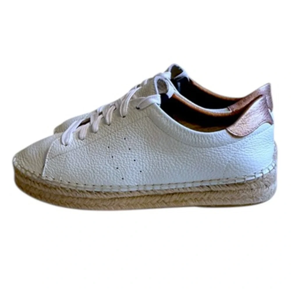 Anthropologie Dalson Espadrilles‎ White Leather Jute Platform Sneakers Sz 6/EU37